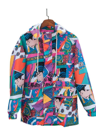 Geisha pattern men's jacket/ harajuku японські укііо е барвисті пэчворк куртка чоловіки хіп-хоп знім8 фото