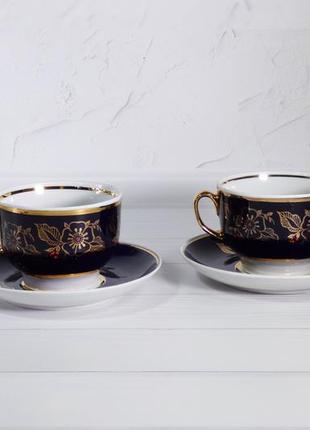 2 кобальтовые чашки и блюдца, 2 советские чайные пары, кобальт ссср1 фото