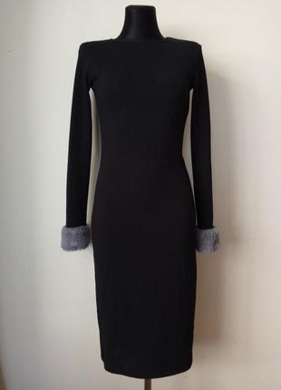 Zara черное платье миди трикотажное3 фото