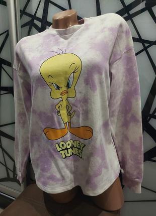 Стильный свитшот с утенком твитти looney tunes от h&m, лавандовое облако 42-46