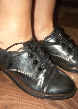 Дорогие серебристо-стальные туфли оксфорды,броги reserved3 фото