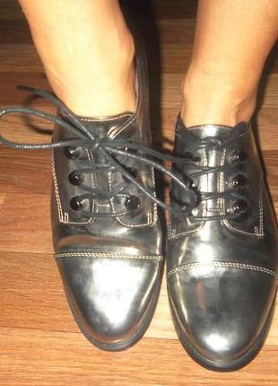 Дорогие серебристо-стальные туфли оксфорды,броги reserved4 фото