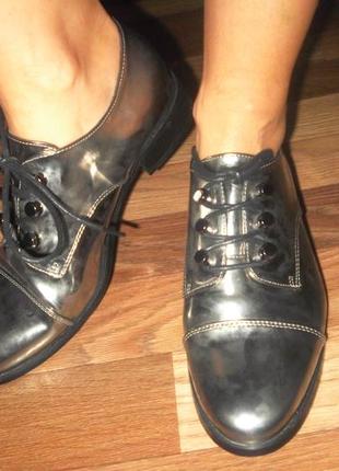 Дорогие серебристо-стальные туфли оксфорды,броги reserved9 фото