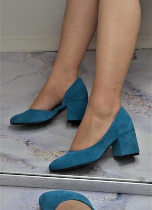 Туфлі замшеві блакитні на підборах 6см3 фото