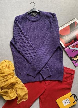 Вовняний светр marks&spencer, джемпер, кофта, унісекс, бузковий, фіолетовий, візерунок коси, в'язаний, 100% шерсть4 фото