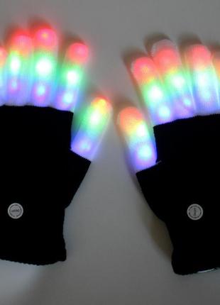 Led перчатки детские resteq 17*11см. светящиеся в темноте светодиодные перчатки разноцветные мигают 6 режимов1 фото