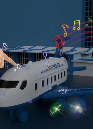 Іграшковий літак поліції зі звуковими та світловими ефектами, машинками та аксесуарами. інтерактивна модель поліцейської6 фото