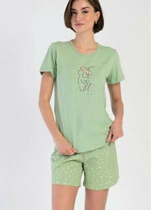 Піжама з шортами та футболкою жіноча турція green vienetta