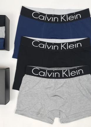 Чоловічі труси боксери 3шт calvin klein. спідня білизна набір в коробці кельвін кляйн. труси бавовняні комплект10 фото