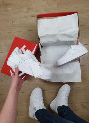 Кроссовки женские на весну белые nike air force 1 shadow all white. обувь женская белая найк аир форсе шедоу 1