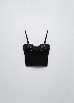 Топ корсет zara чорний екошкіра шкіряний