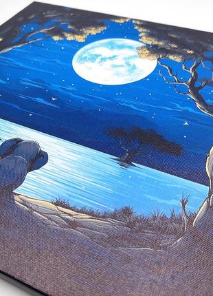 Декор зі слоном, настінне мистецтво з місяцем, яскраво-синій нічний краєвид і картина на полотні із зображенням місяця5 фото