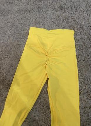 Спортивный костюм желтый яркий лосины и топ комплект xs s пушап сеточка сетка3 фото