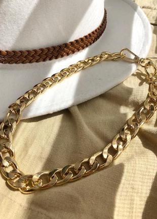 Крупная золотая цепь, большая цепочка чокер, золотая цепь на шею, массивная цепочка