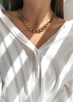 Крупная золотая цепь, большая цепочка чокер, золотая цепь на шею, массивная цепочка