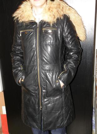 Шикарный зимний кожаный пальто куртка удлиненная6 фото