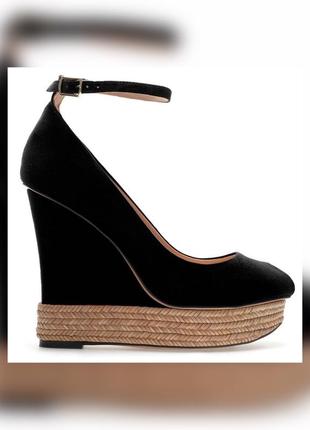 Zara black covered platform wedges оригінал замшеві босоніжки на платформі