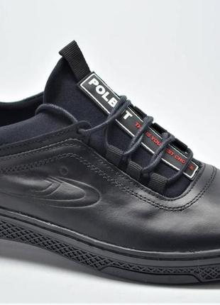 Мужские польские спортивные кожаные туфли черные polbut 2410