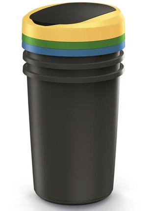Баки для сортировки мусора keden compacta r, комплект 3x40 л, черный, крышка синяя, зеленая, желтая
