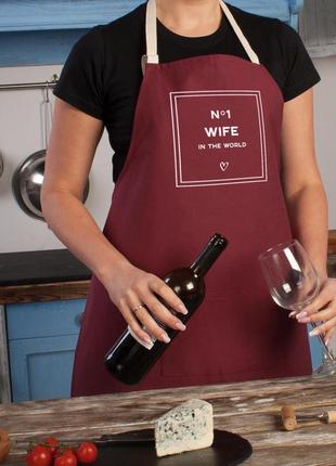 Фартух "wife №1 in the world", burgundy, burgundy, англійська r_490