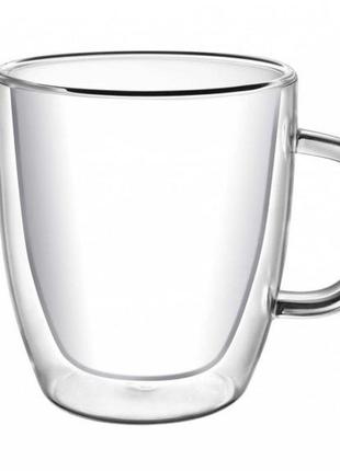 Набір скляних чашок із подвійними стінками з вушками con brio св-8435-2, 2шт, 350мл, з ej-670 подвійним дном