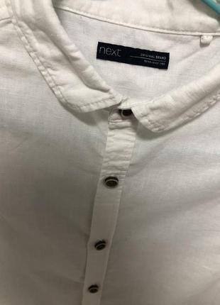 Рубашка короткий рукав белая голубая клетка плотные лен7 фото
