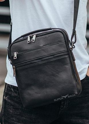 Сумка чоловіча шкіряна через плече tiding bag 711211 чорна