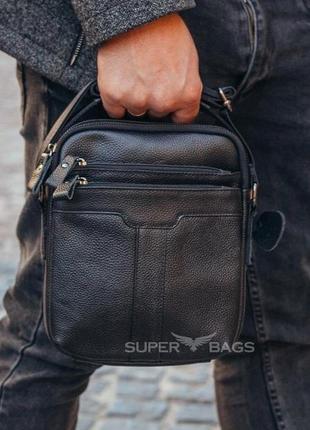 Чоловіча шкіряна сумка-месенджер через плече tiding bag a25-278a чорна