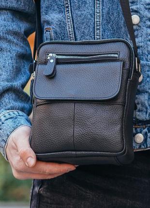 Невелика чоловіча шкіряна барсетка сумка tiding bag sk n718193 чорна