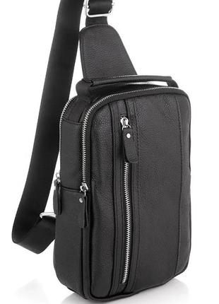 Кожаная сумка-слинг через плече мужская tidinbag черная mk56482