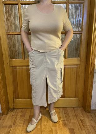 Бежевая юбка с карманами из микровельвета, вельветовая юбка большого размера