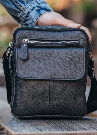 Чоловіча шкіряна сумка через плече tiding bag it-73002 чорна