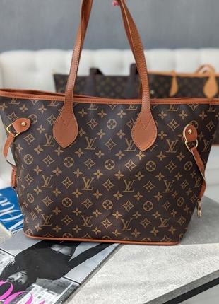 Сумка жіноча louis vuitton коричневий + руда ручка шопер луї віттон