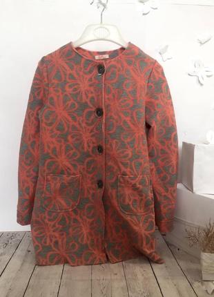Демисезонный кардиган пальто длинный пиджак принт цветок прямой куртка длинная накидка плащ