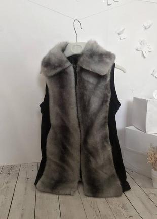 Жилетка хутряна безрукавка шубка еко хутро комір пряма коротка