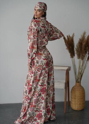 Принтованный шелковый костюм свободного покроя рубашка брюки и бандана