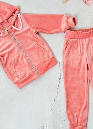 Якісний спортивний прогулянковий велюровий костюм для дівчинки підлітковий пудровий лавандовий беж рожевий коричневий3 фото