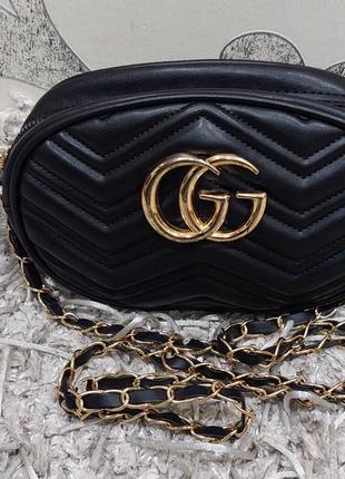 Шикарна стеганая женская сумочка мини gucci гуччі чорна италия.