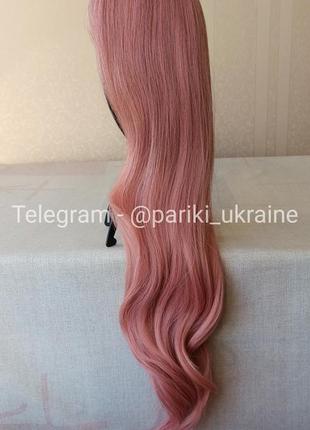 Длинный розовый парик, цветной, термостойкий, с чутчиком, парик3 фото