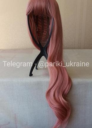 Длинный розовый парик, цветной, термостойкий, с чутчиком, парик5 фото
