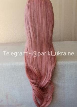 Длинный розовый парик, цветной, термостойкий, с чутчиком, парик2 фото