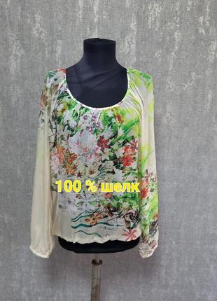 Блуза,рубашка шёлковая с цветочным принтом, 100%натуральный шёлк, яркая ,легкая ,воздушная, шикарная.