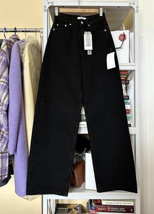 Широкие джинсы черные палаццо ровные прямые длинные na-kd wide leg1 фото