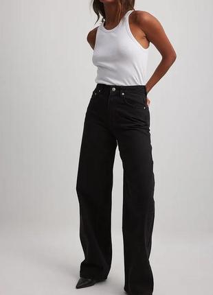 Широкие джинсы черные палаццо ровные прямые длинные na-kd wide leg9 фото