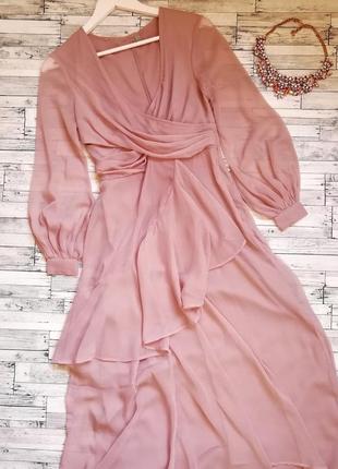 Платье asos цвета пыльная роза вечернее розовое макси пышные рукава6 фото