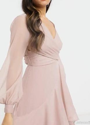 Платье asos цвета пыльная роза вечернее розовое макси пышные рукава5 фото