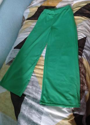 Штаны зеленые в рубчик палаццо2 фото
