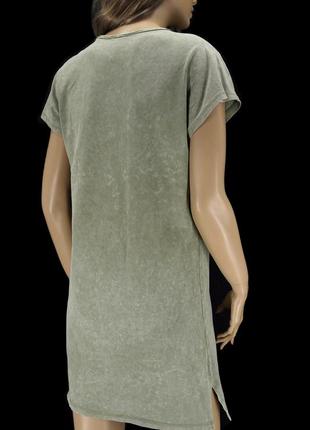 Нове (сток) бавовняне плаття-футболка "bershka" хакі з вареним ефектом розмір s.7 фото