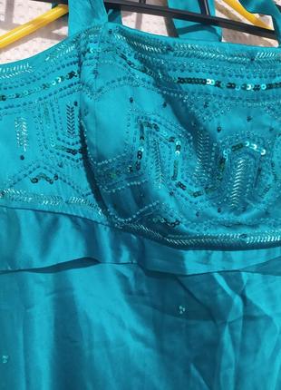 Х1. шелковое очень красивое бирюзовое длин макси платье monsoon с ​​вишивкой винтаж гламур шёлк шелк9 фото