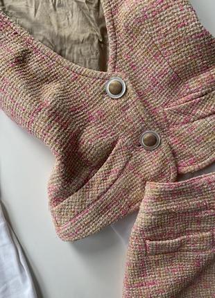 Розовый твидовый комплект жилетка и юбка xs-s костюм твид юбка3 фото